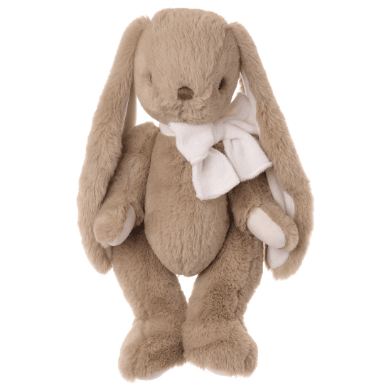 Bukowski Bears Bunny Patrick stuffed animal in beige plush with white bow, standing tall.
