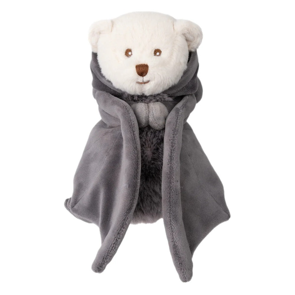 Bukowski Bears Ziggy Bat stuffed animal: white bear in a soft gray cloak, cozy and cuddly.