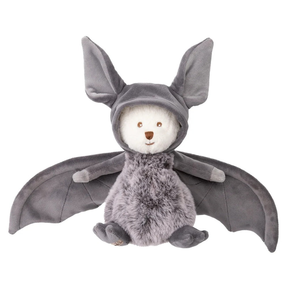 Bukowski Bears Ziggy Bat stuffed animal in gray with outstretched wings and fluffy body.