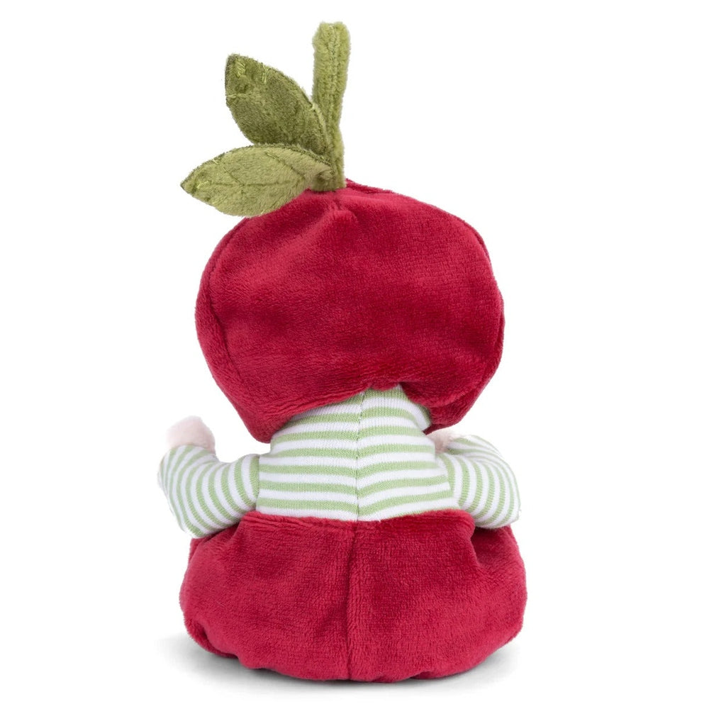 Bukowski Bears Ziggy Cherry stuffed animal: red plush bear with green striped sleeves and a cherry stem hat.