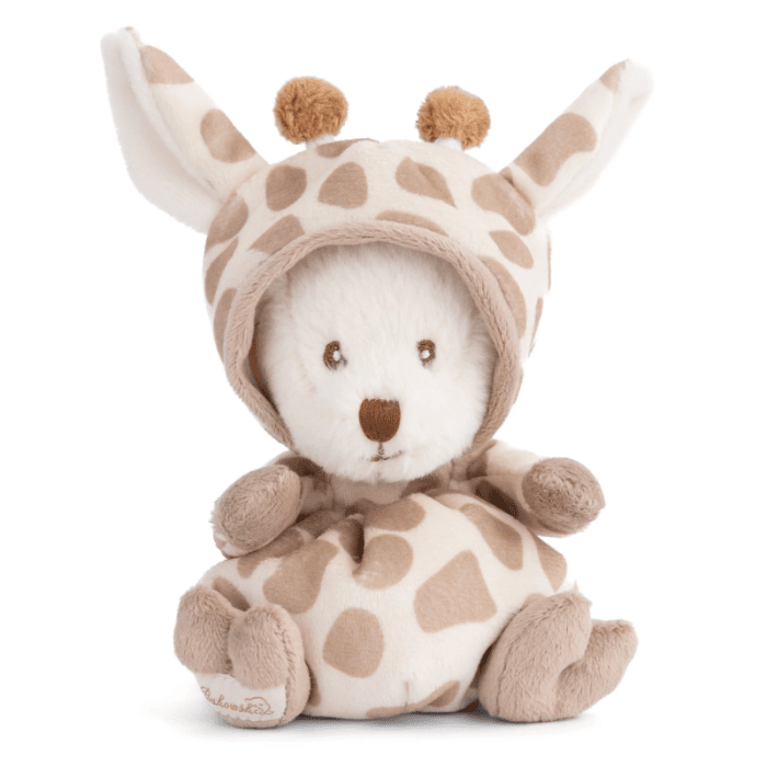 Bukowski Bears Ziggy Giraffe stuffed animal in beige giraffe-print hooded outfit, a soft plush friend.