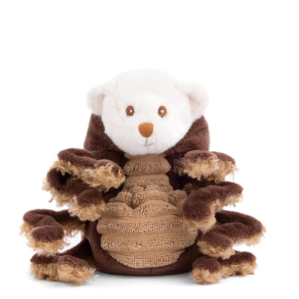 Bukowski Bears Ziggy Spider stuffed animal, white head and brown fluffy legs, soft plush toy for kids.