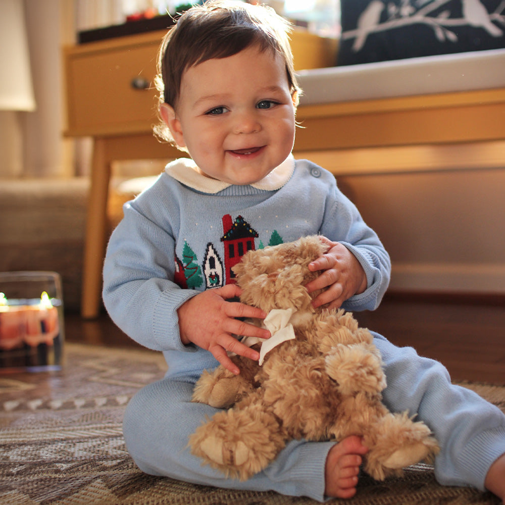 Bukowski Bears Little Daniel Bear displayed with a smaller bear companion