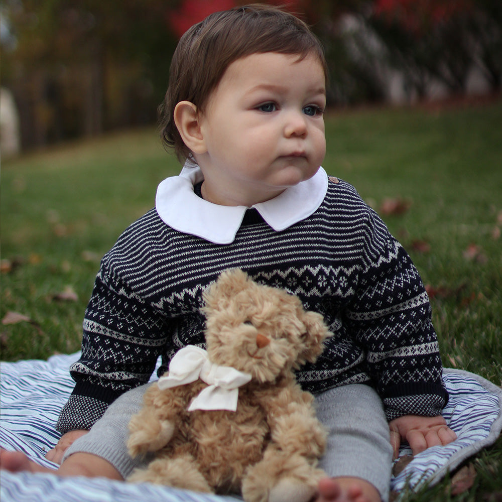 Bukowski Bears Little Daniel Bear displayed with a smaller bear companion, alternate view