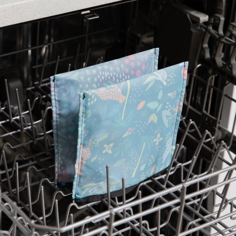 Bumkins large snack bags 2-pack All Together Now, blue patterned fabric