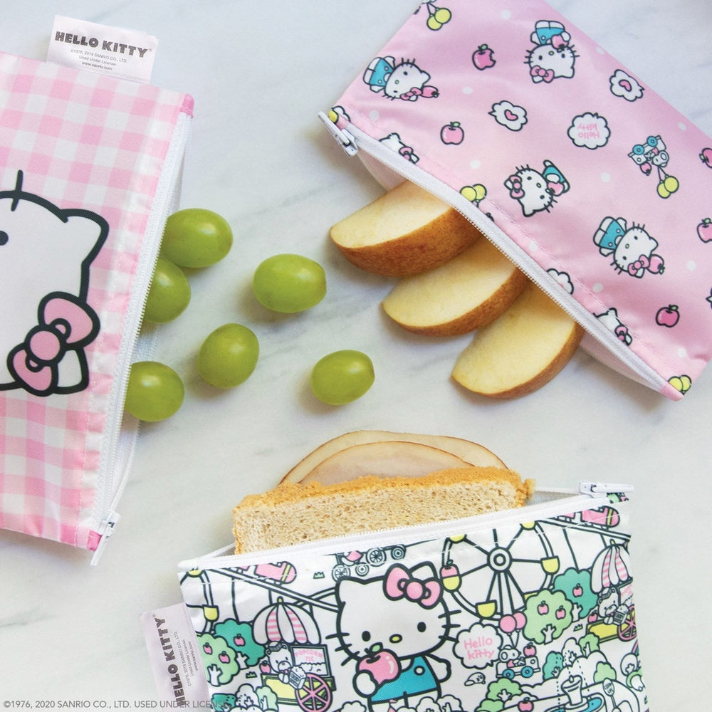 BUMKINS Hello Kitty reusable snack bags, 3-pack in pink print with zippers