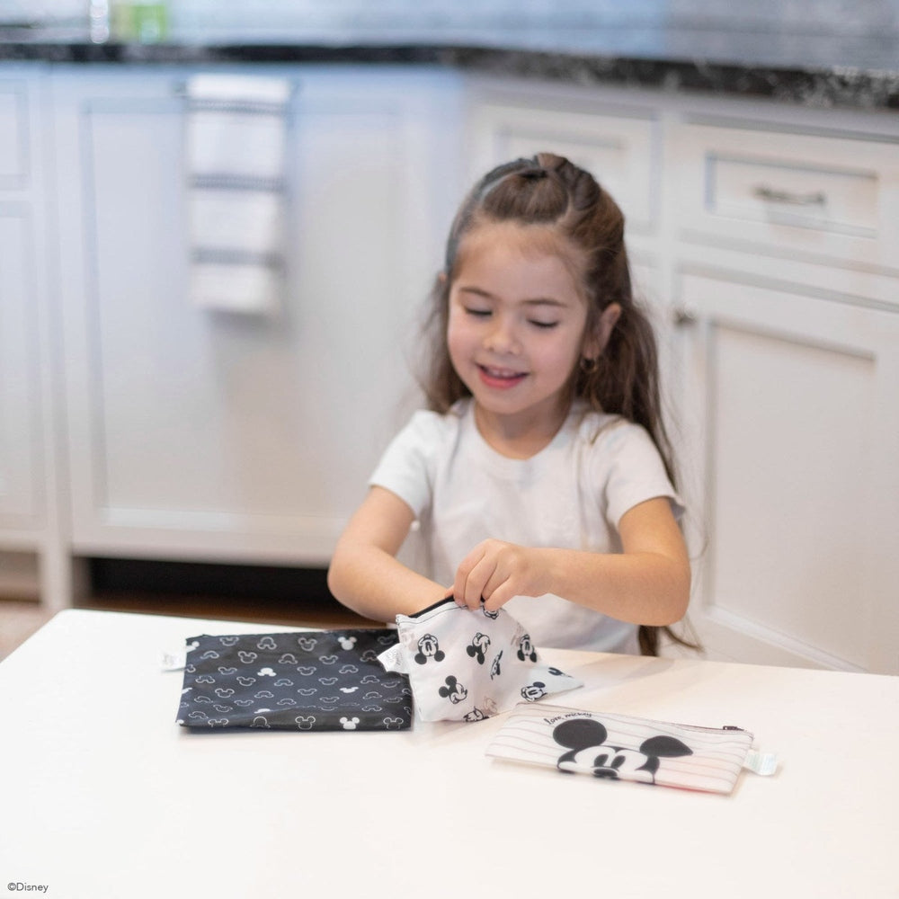 BUMKINS reusable snack bags 3-pack Love Mickey; black-and-white Mickey Mouse pattern