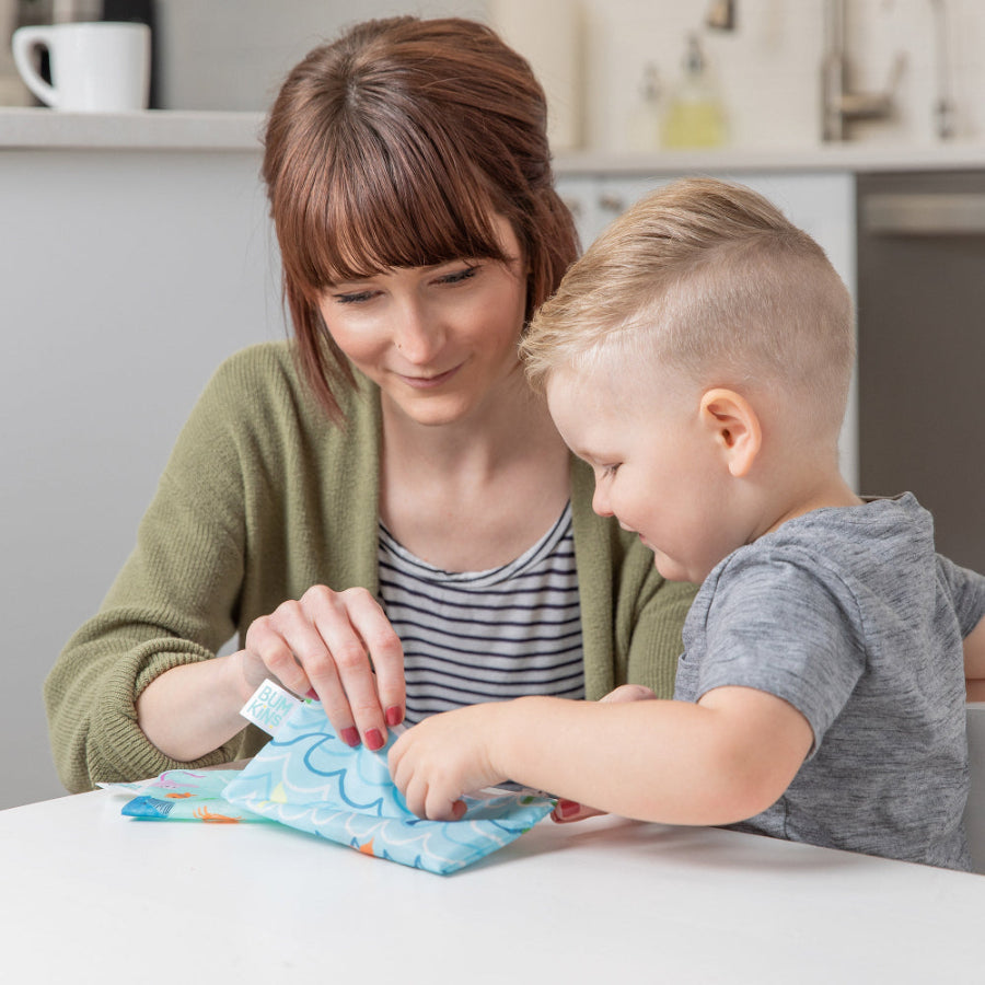 Bumkins Small Snack Bag 2pk Ocean Life pattern, reusable kids snack bags