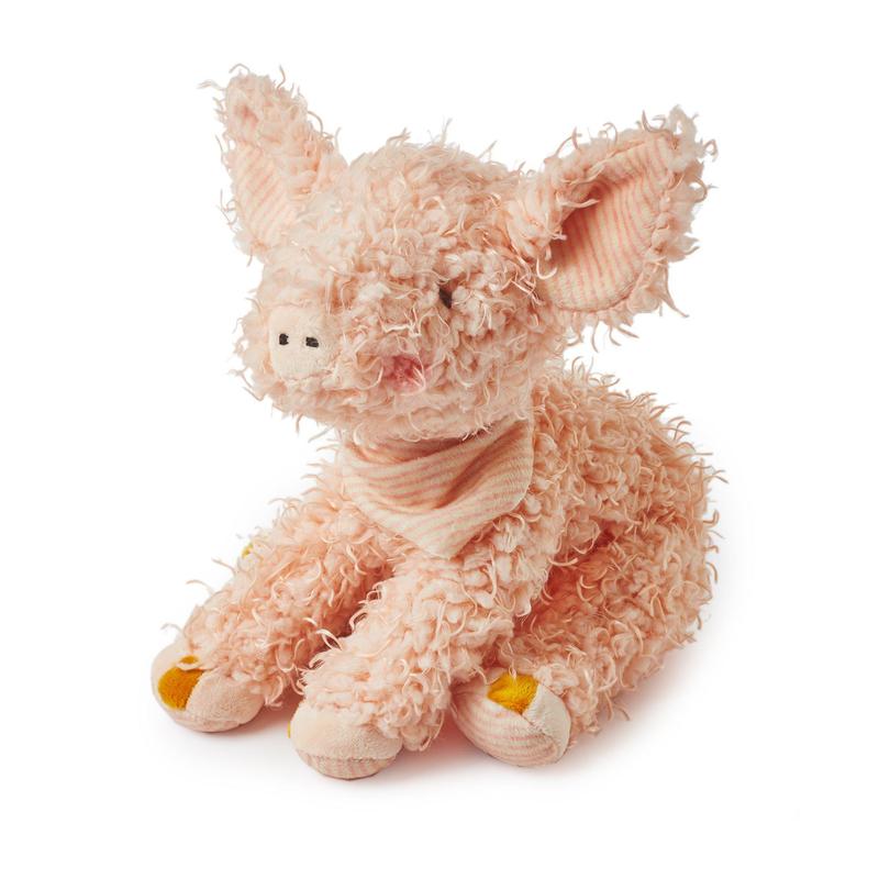 Bunnies By The Bay Hammie 13-inch plush bunny with pink curly fur and striped scarf