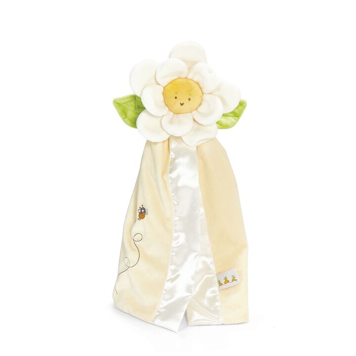 Bunnies By The Bay 16-inch Daisy Buddy Blanket plush with cream satin blanket and large white flower head