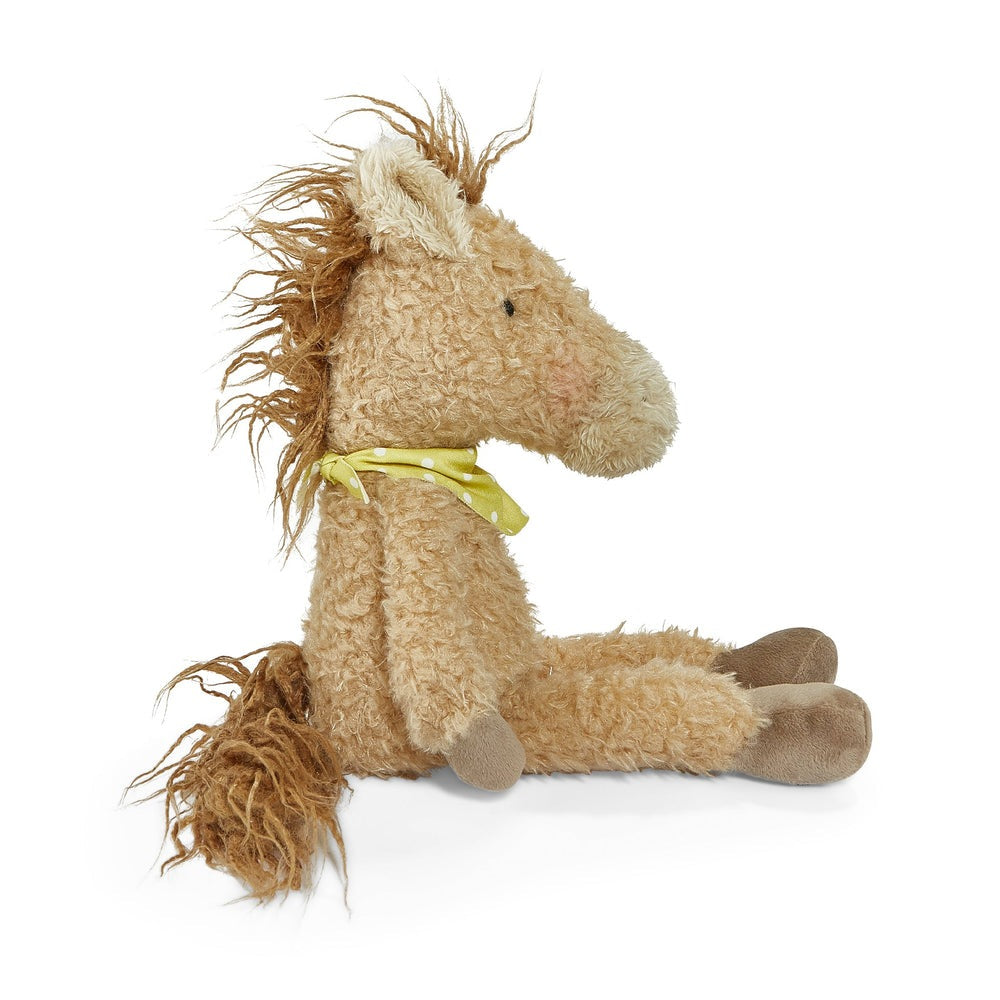 Pony Boy horse plush by Bunnies By The Bay, beige curly fur with yellow scarf