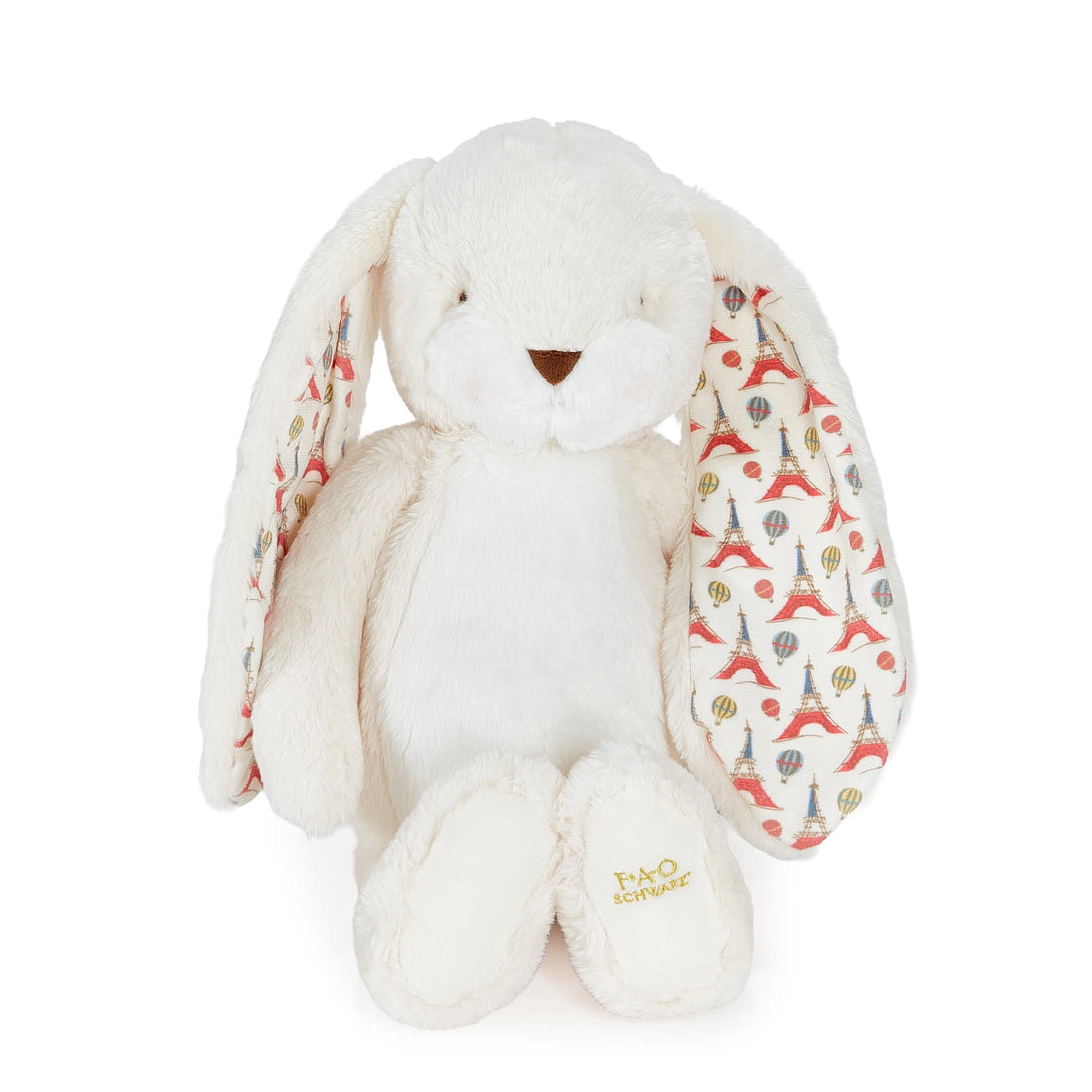 Bunnies By The Bay FAO Schwarz City of Love Sweet Nibble Bunny 16", front view with Paris-print ears