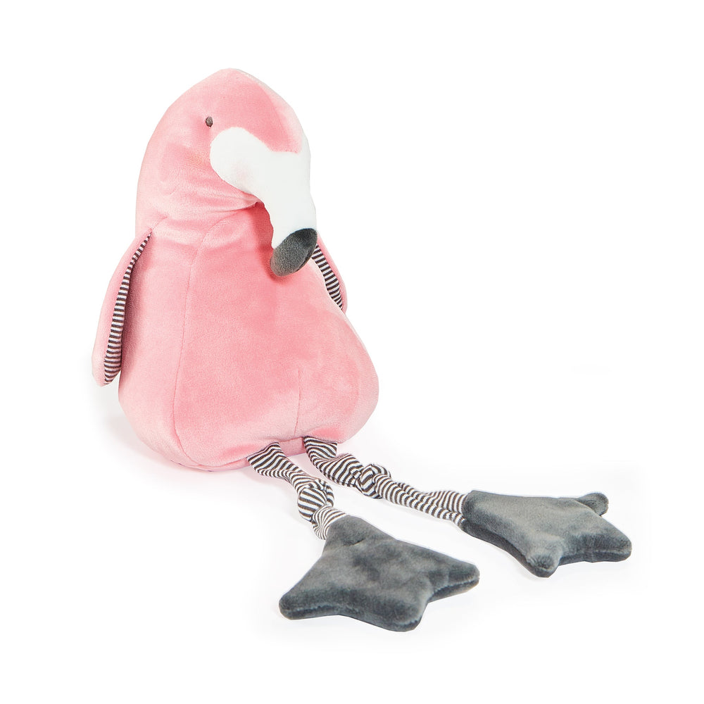 Bunnies By The Bay Fandango Flamingo plush toy, pink body with striped legs and gray feet