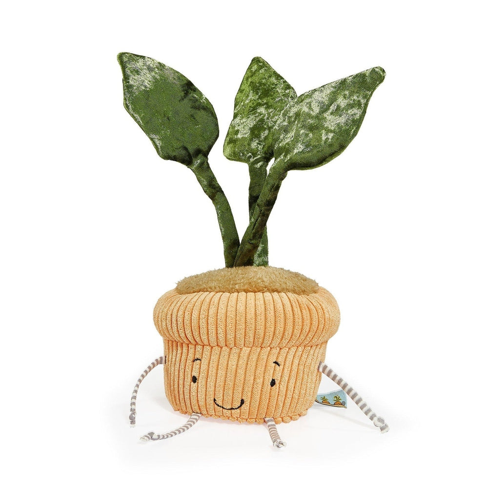 Bunnies By The Bay Windowsill Monstera Plant plush in an orange ribbed pot with green leaves