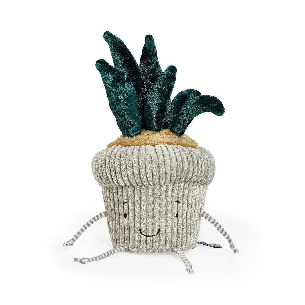 Bunnies By The Bay Windowsill Snake Plant plush in beige corduroy pot with dark green leaves