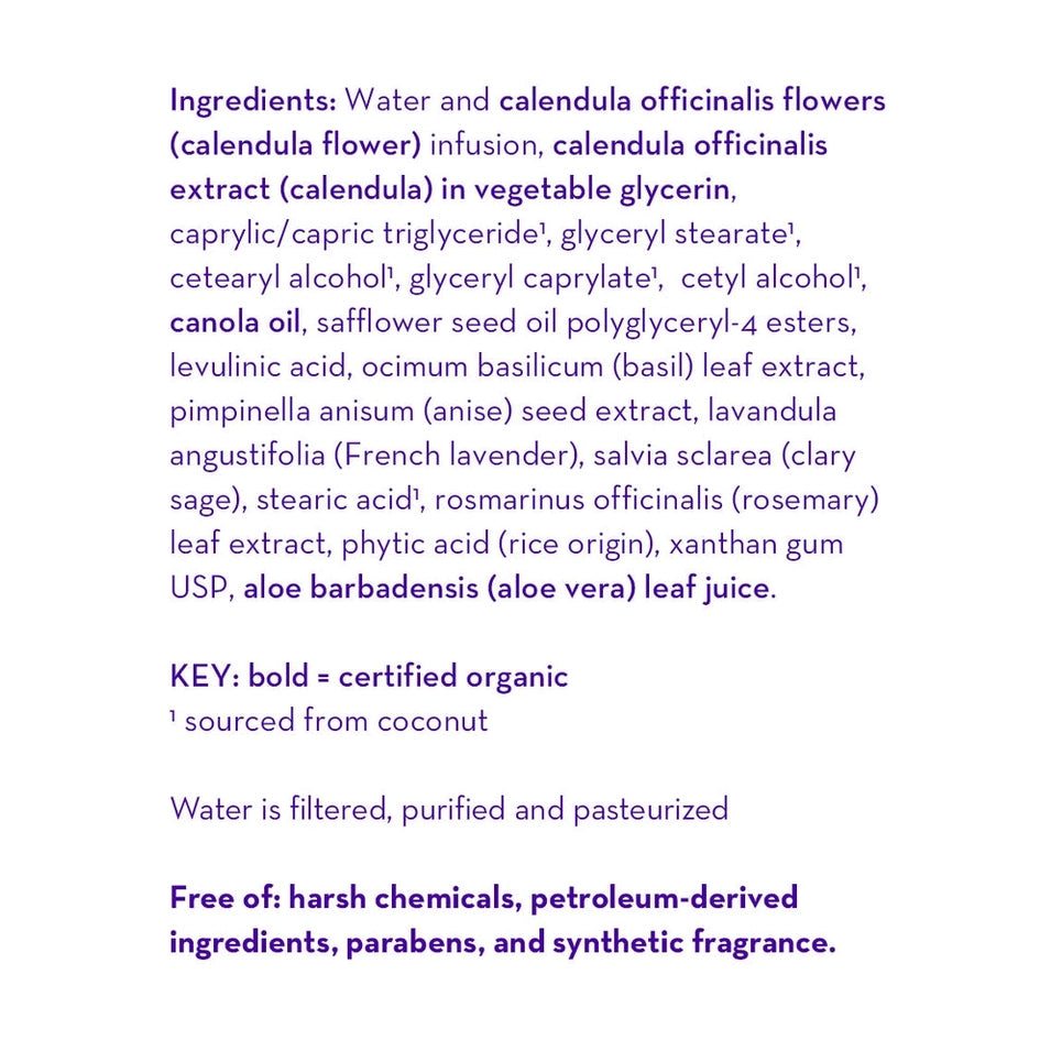 California Baby Calendula Cream; soothing skin care with calendula and aloe vera, ingredient list visible.