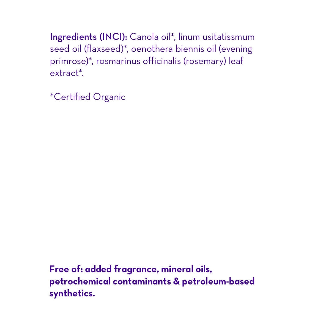 California Baby Super Sensitive Certified Organic Baby Oil, 4.5 oz, label shows INCI ingredients like canola oil.