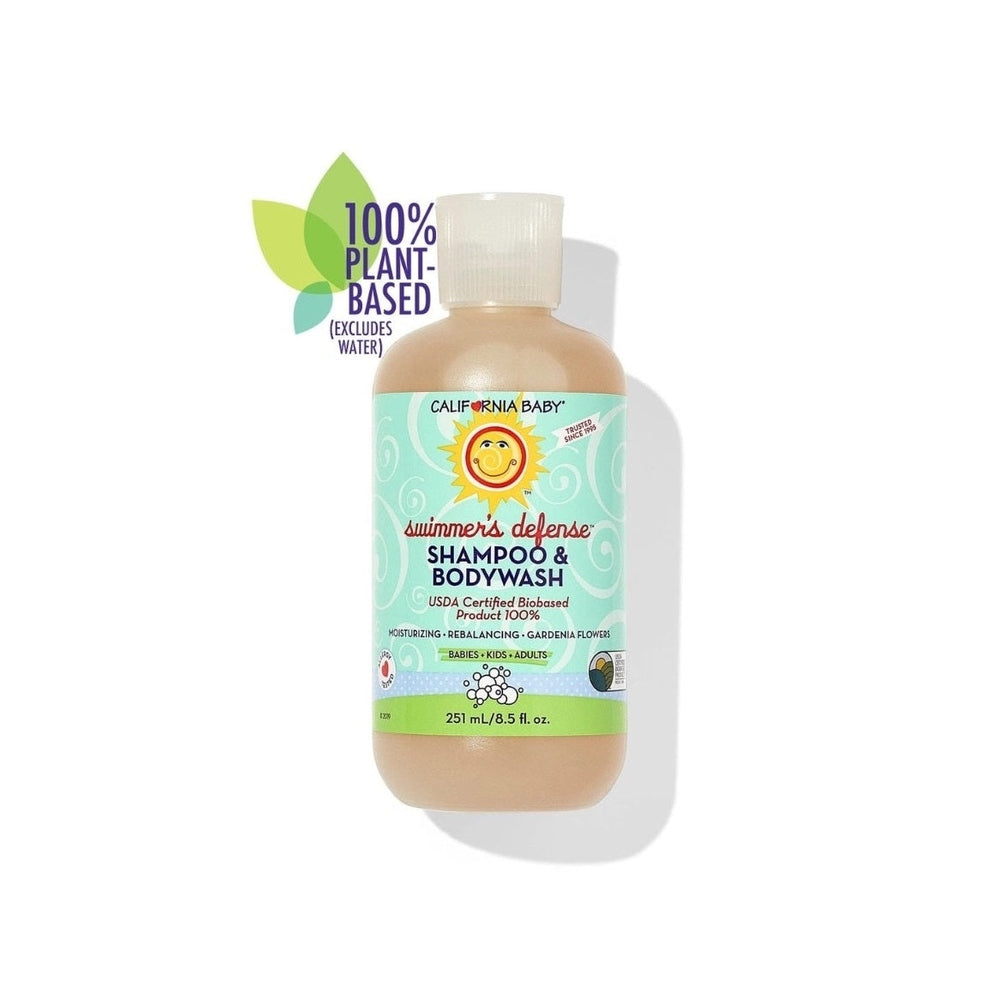 California Baby Swimmer's Defense Shampoo & Bodywash bottle, turquoise label, 251 ml, plant-based