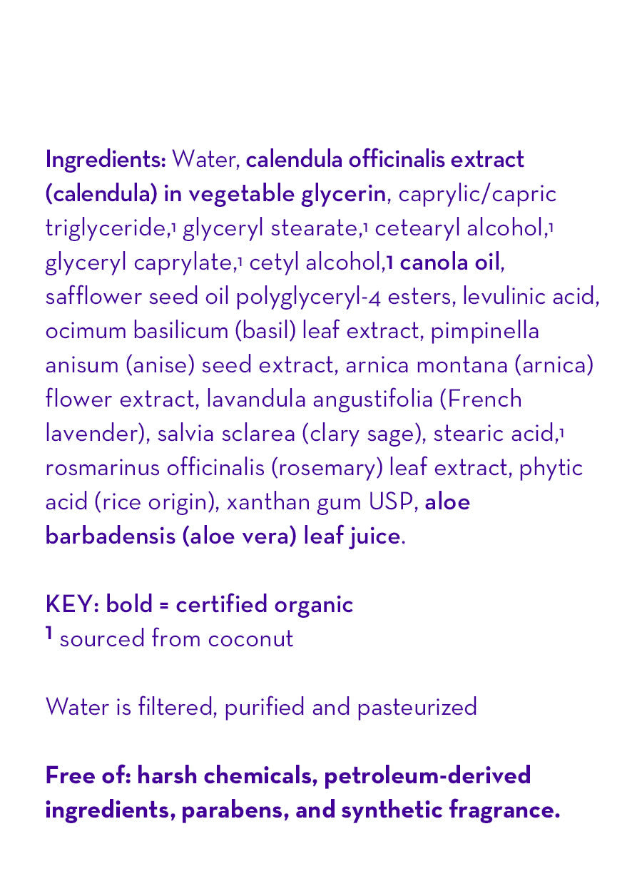 California Baby Aloe & Arnica Cream complete ingredient list graphic