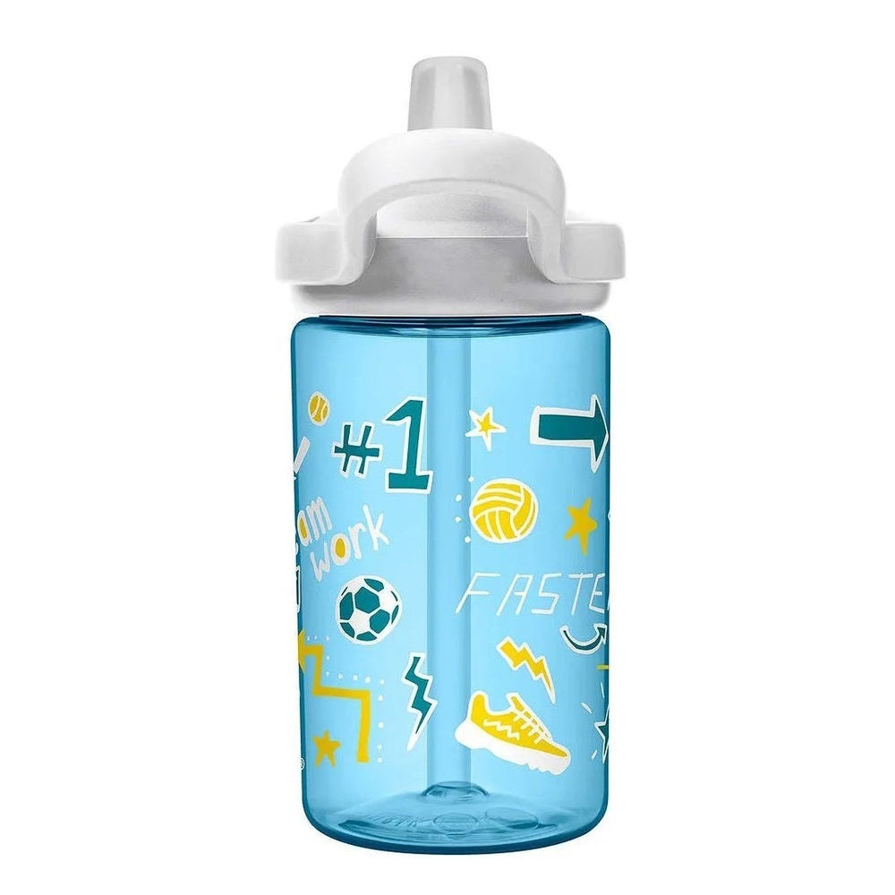 CamelBak Eddy Kids Bottle 400 ml blue with white cap and doodle sport graphics