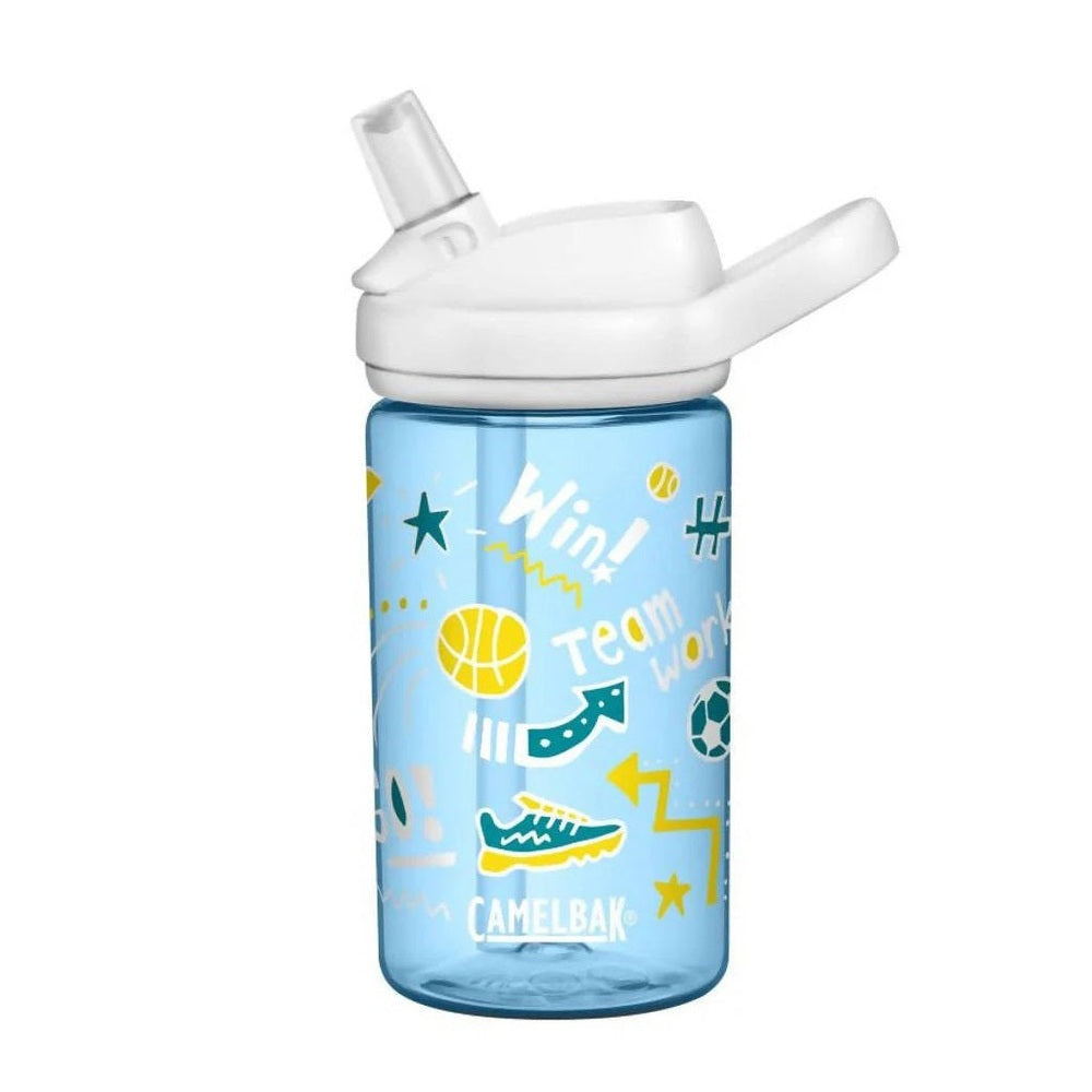 CamelBak Eddy Kids Bottle 400 ml blue with white lid and straw, doodle sport design