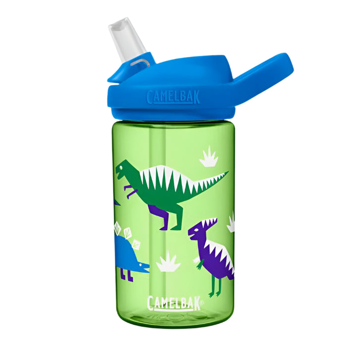 CamelBak Eddy Kids Bottle 400 ml green with blue cap and dinosaur graphics