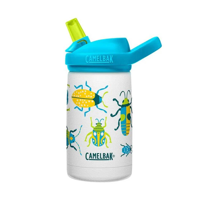 CamelBak Eddy kid's stainless steel water bottle, 350 ml, vacuum insulated, blue lid with colorful bug print