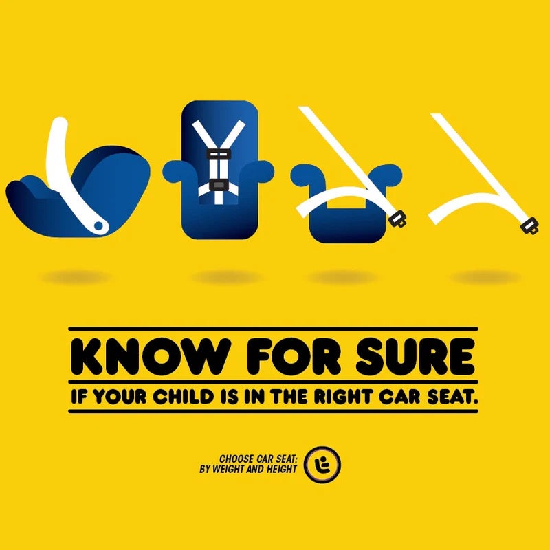 Car Seat Public Safety Workshop by baby enRoute; bright poster demonstrates correct car seat installation steps.