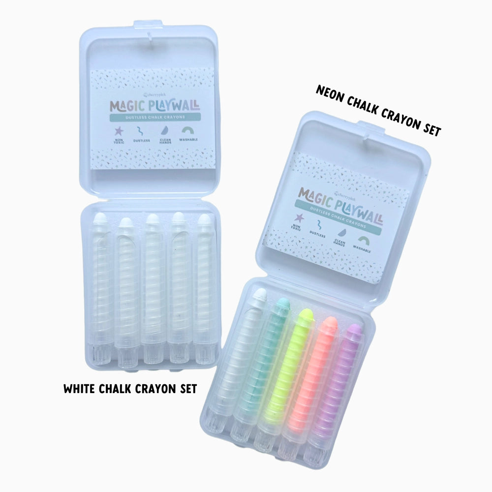 Cherrypick Dustless Chalk Crayons + Magnetic Holder Bundle Chalk Crayon Set in White & Neon for Magic Playwall