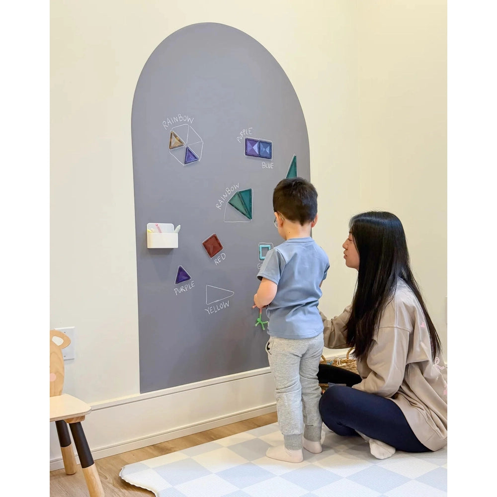 Cherrypick Jumbo Magic Playwall Magnetic Wall Decal in Arch-shaped gray with colorful geometric magnets
