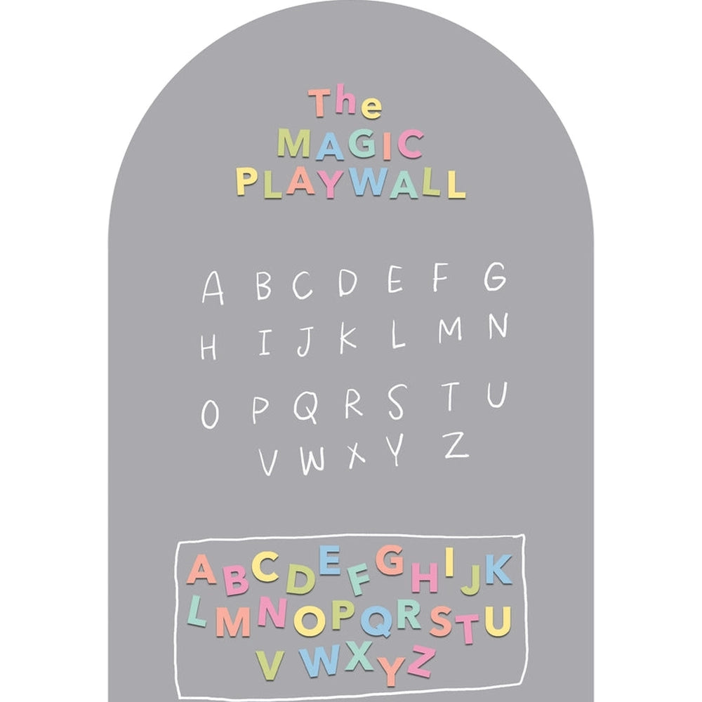 Cherrypick Jumbo Magic Playwall Magnetic Wall Decal in arch-shaped grey with multicolor alphabet letters