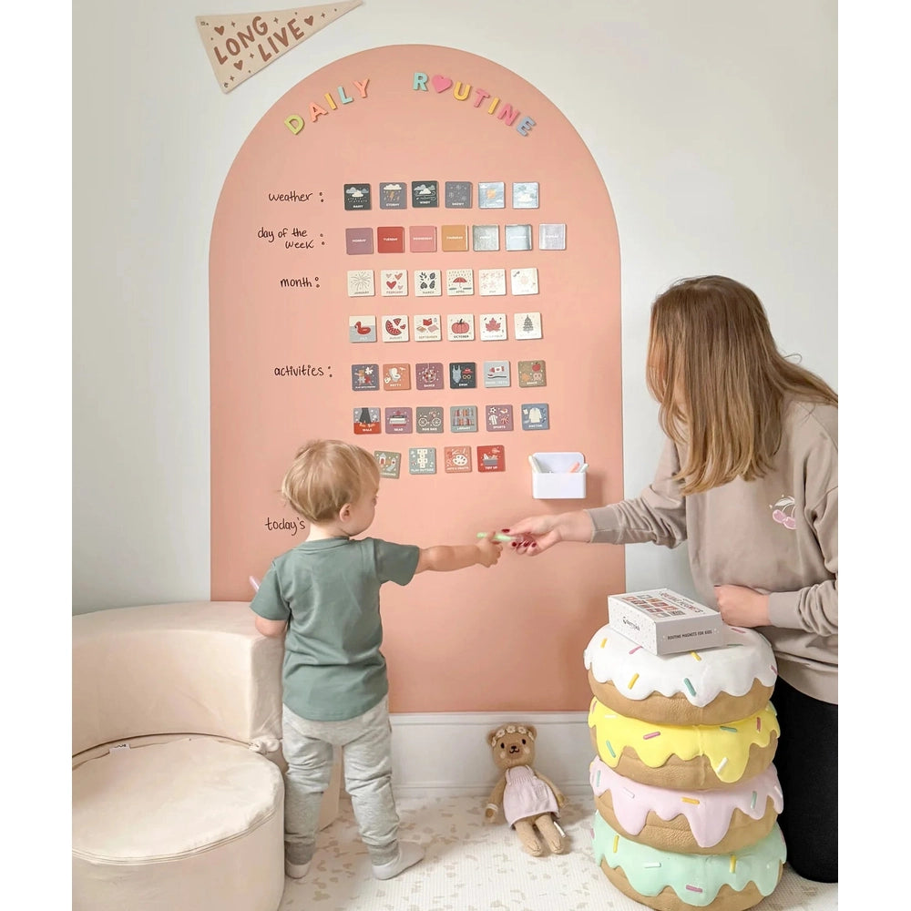 Cherrypick Jumbo Magic Playwall Arch Magnetic Wall Decal for Kids in Peach Pink with Daily Routine Tiles