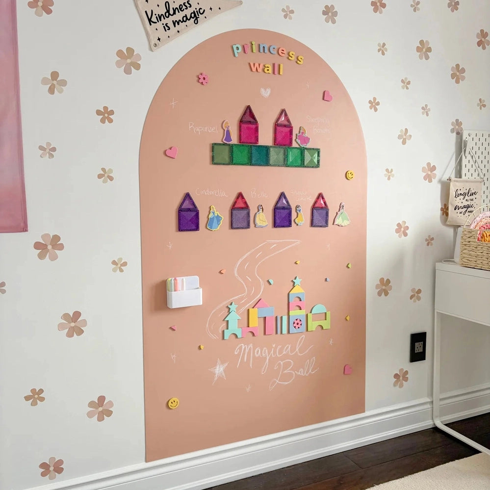 Cherrypick Jumbo Magic Playwall Arch Magnetic Wall Decal in Peach with pastel castle magnets