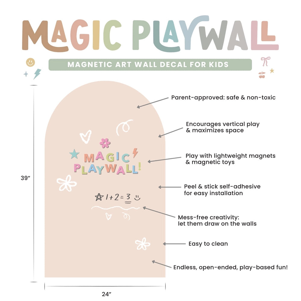 Cherrypick Magic Playwall Arch Magnetic Wall Decal for Kids in Soft Pink, 39in tall x 24in wide.