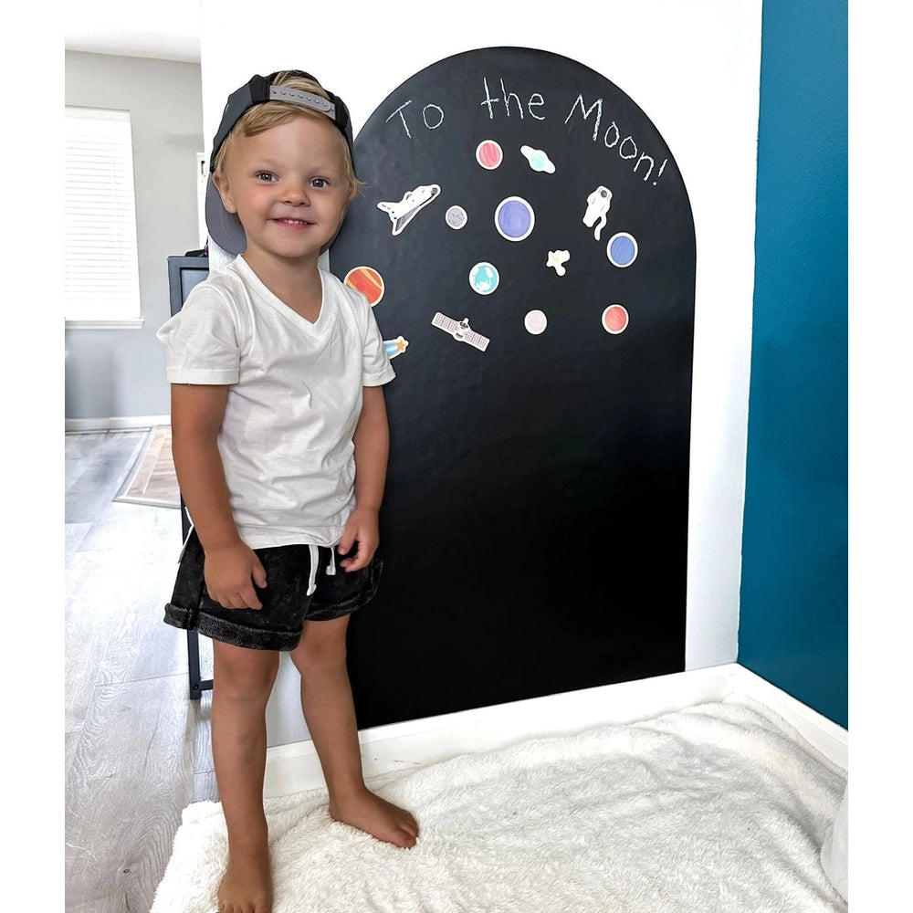 Cherrypick Magic Playwall Arch Magnetic Wall Decal in Black Chalkboard with Space-Themed Magnets