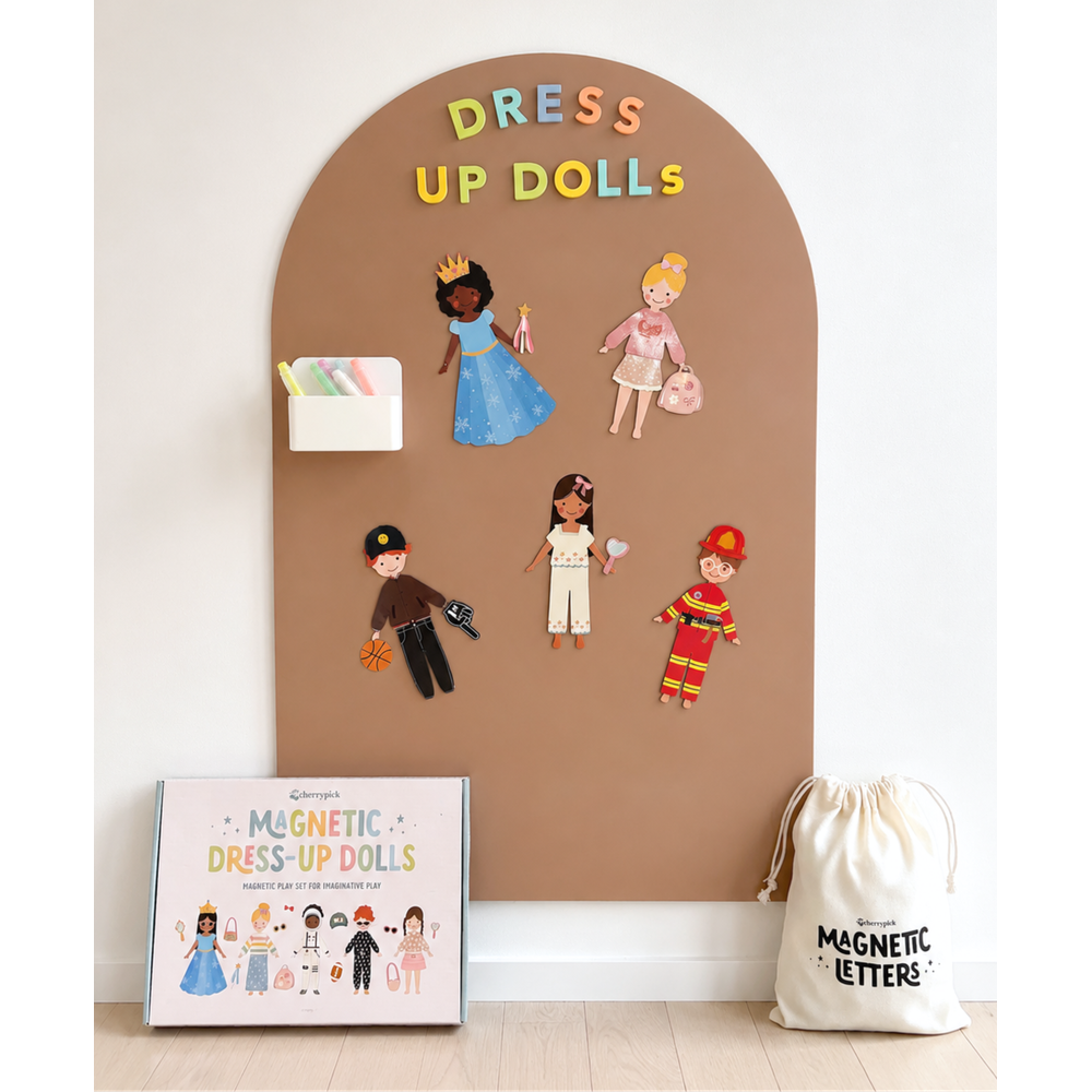 Cherrypick Magnetic Dress-Up Dolls Play Set on magnetic play wall