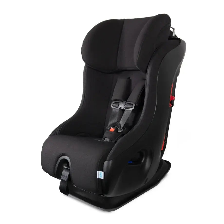 Clek Convertible Car Seat Fllo in black fabric with 5-point harness and cushioned headrest