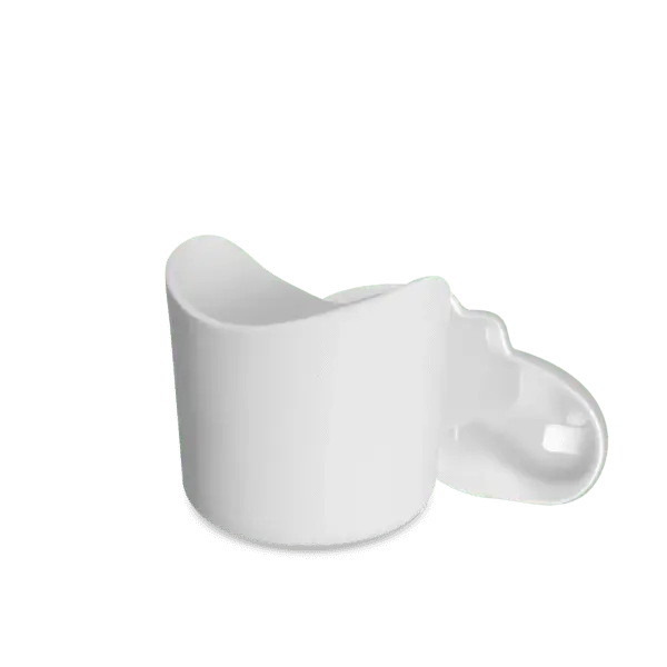 Clek Drink-Thingy cup accessory for Foonf and Fllo car seats, white plastic, mounted to a seat edge as a sip holder.