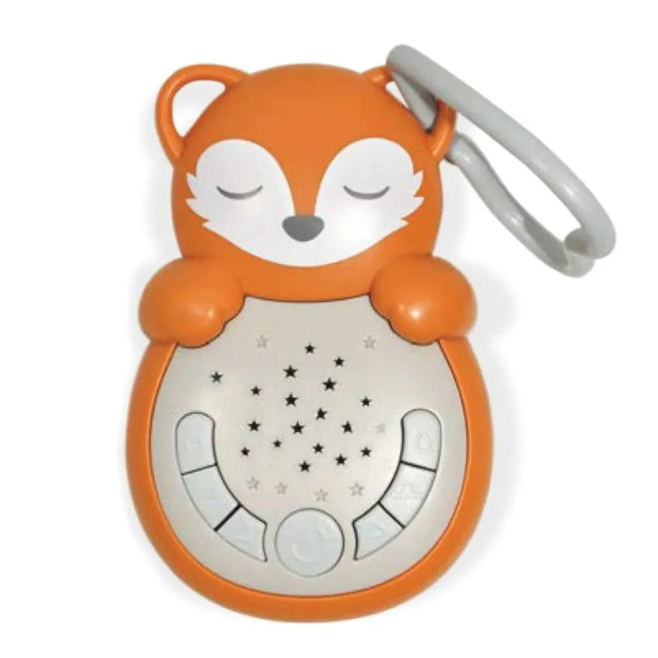 Cloud B Sweet Dreamz On the Go Fox sleep aid in orange with a starry panel and clip strap