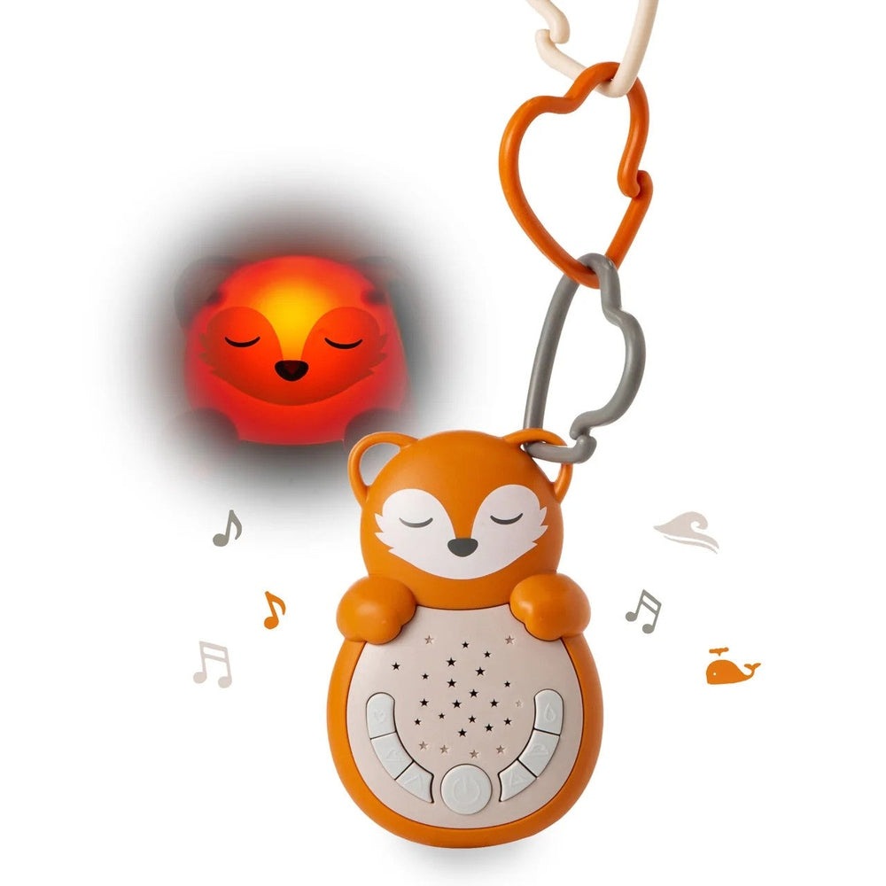 Cloud B Sweet Dreamz On the Go Fox keychain white noise machine in orange and white with sound controls