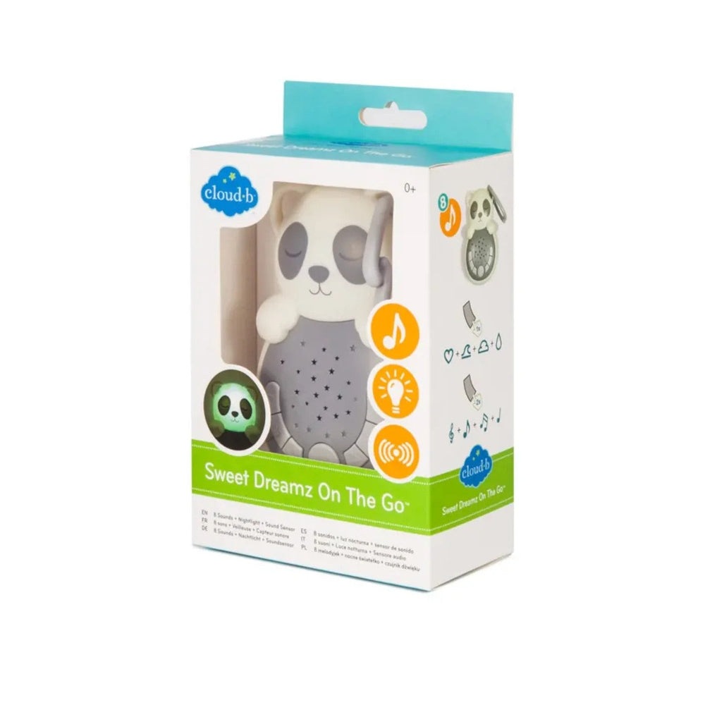 Cloud B Sweet Dreamz On The Go Panda sleep aid, white and gray panda, portable