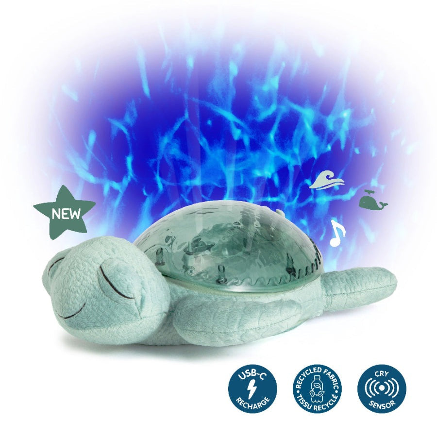 Cloud B Tranquil Turtle rechargeable green plush sleep aid with USB-C charging and built-in sound