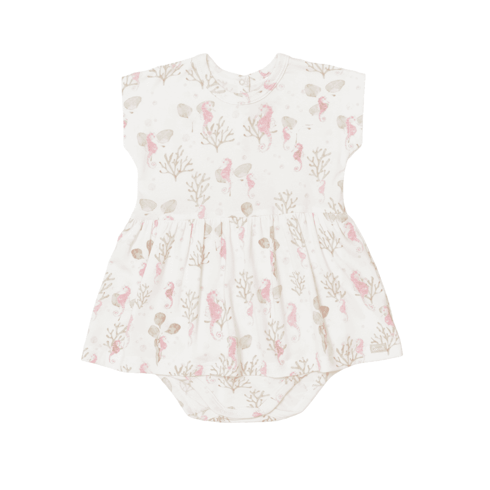 Coccoli Infant Cotton TENCEL™ Modal Romper Seahorses On Cream