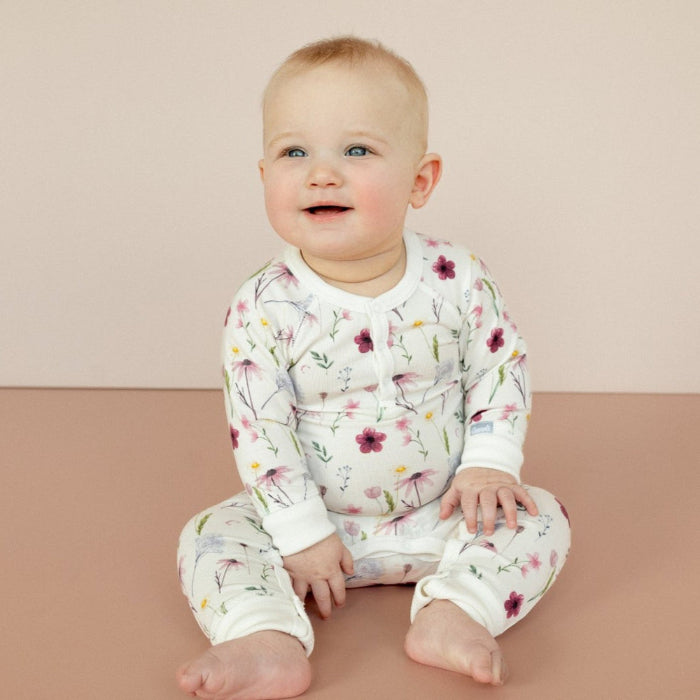 Coccoli Infant Cotton TENCEL™ Modal Unionsuit Floral On Cream