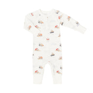 Coccoli Infant Cotton TENCEL™ Modal Unionsuit Snowplows On Cream