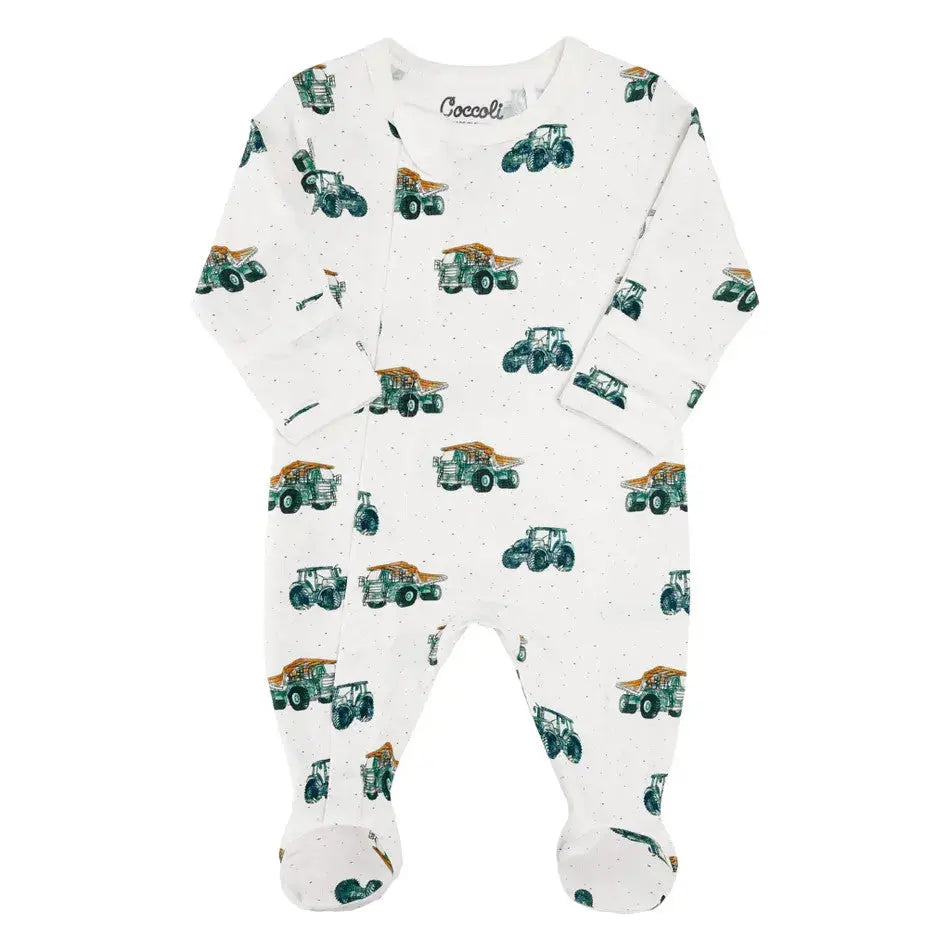 Coccoli Infant Cotton TENCEL™ Modal Zip Footie Cream Tractors