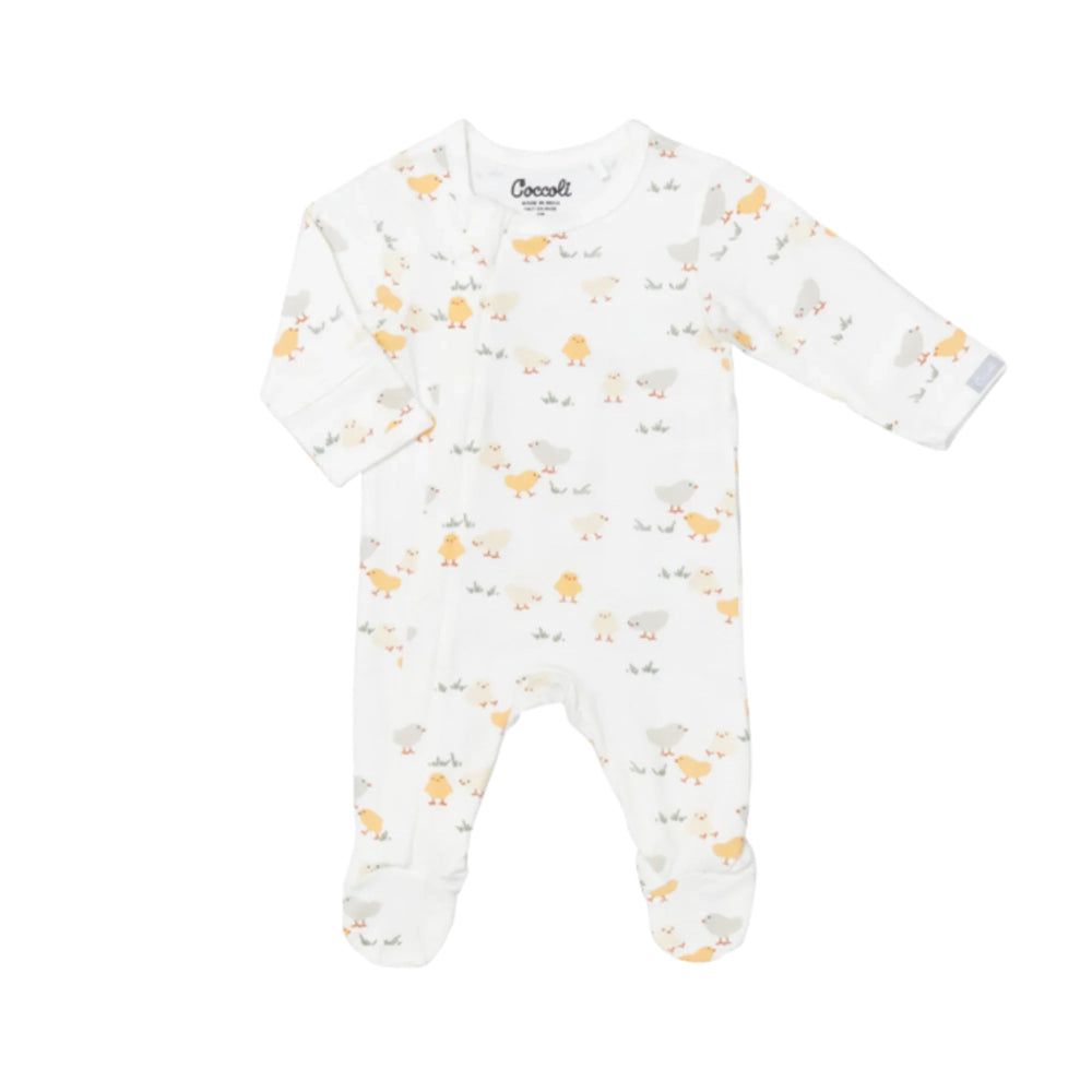 Coccoli Infant Cotton TENCEL™ Modal Zipper Footie Chicks On Cream