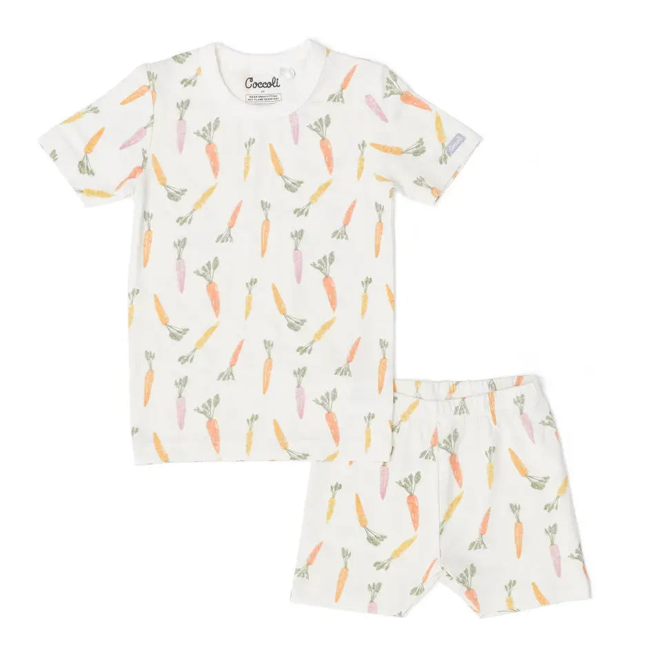 Coccoli Kid Cotton TENCEL™ Modal Short Sleeve Pyjama Carrots On Cream