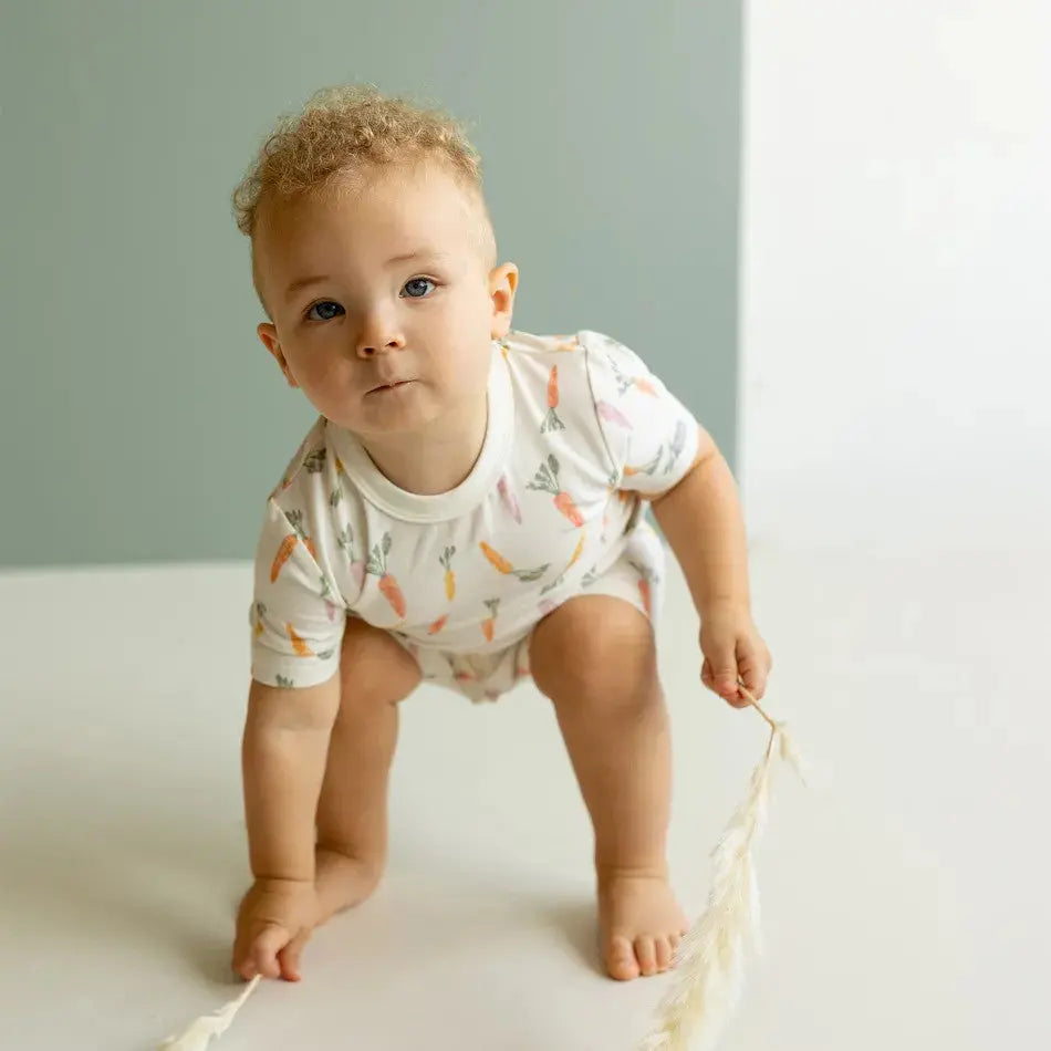 Coccoli Kid Cotton TENCEL™ Modal Short Sleeve Pyjama Carrots On Cream