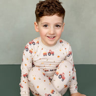 Coccoli Kid Long Sleeve Cotton TENCEL™ Modal Pyjama Tractors On Oat Milk